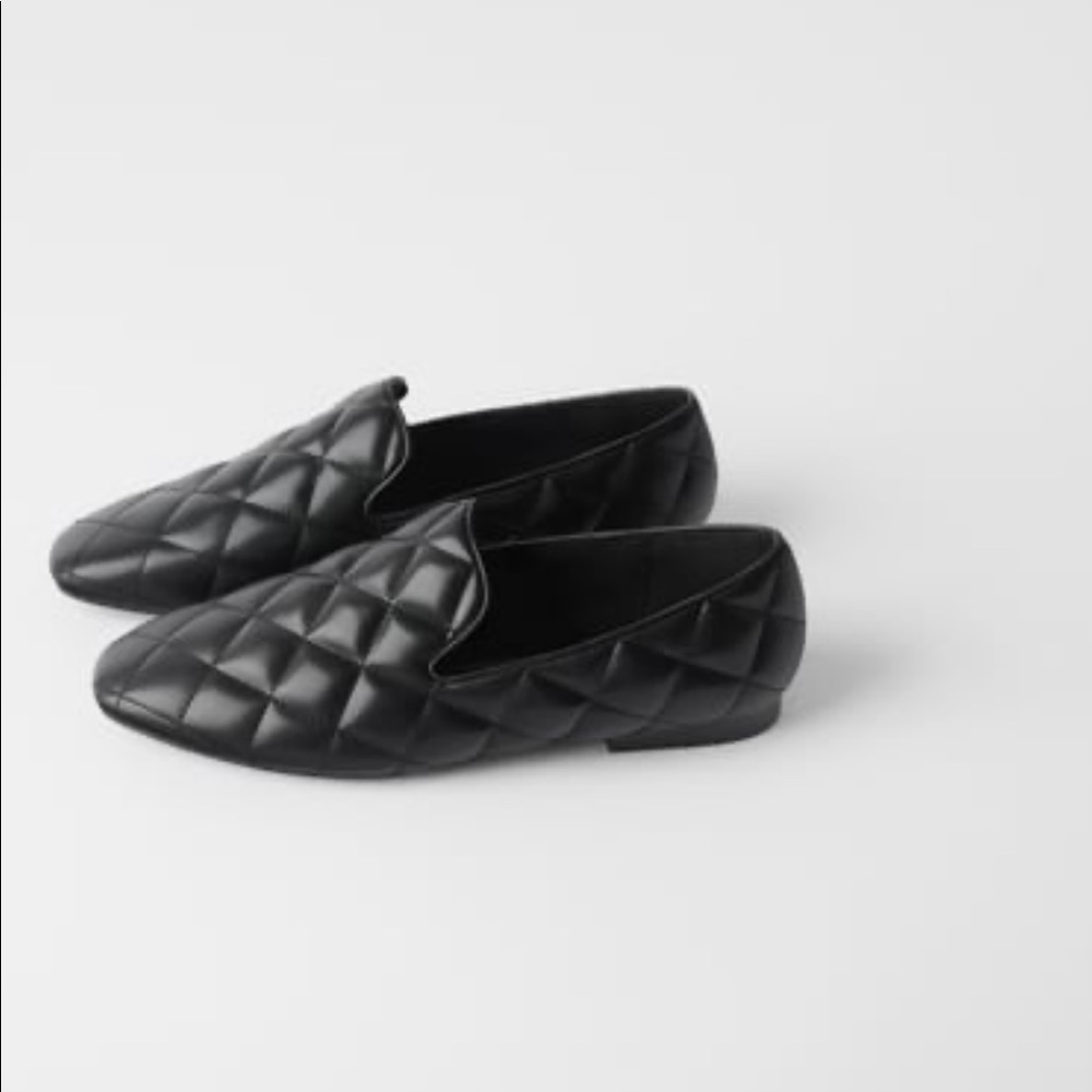 🆕 Zara Quilted Loafers Black Sz 36